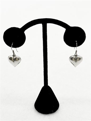 Sterling Silver Puffed Heart Dangle Earrings