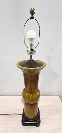 Vtg ~ Mid-Century Mustard-Yellow Glazed Ceramic Table Lamp