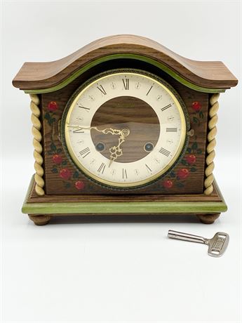 HERMLE ~ Wood Floral Mantel Clock