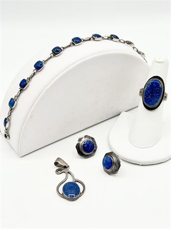 Sterling Silver & Lapis Lazuli 4-Piece Set