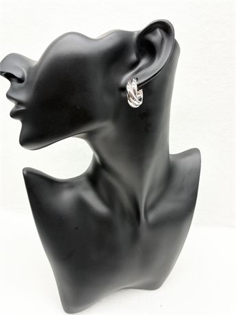 WHITE GOLD ~ 14 K Triple-Strand Twisted Hoop Pierced Earrings