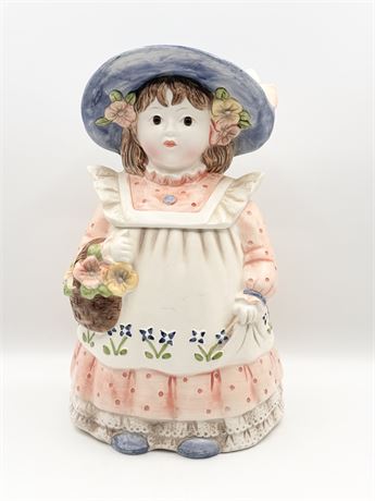 Vtg. Country Girl Cookie Jar With Glass Eyes (Japan)