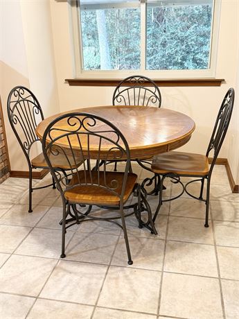 Wood & Metal Table & 4 Chairs ~ 5Pc Set