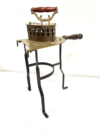 Brass Charcoal Iron w/Iron Fireplace Trivet