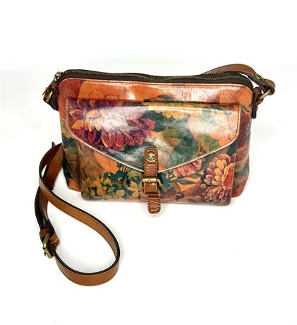 Patricia Nash Avellino Leather crossbody Bag - Fresco Bouquet floral print