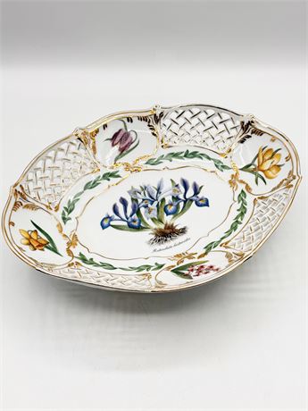 Decorative Porcelain Bowl With Irises & Other Flowers