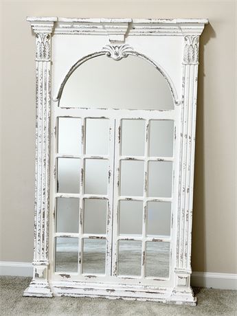 Distressed White Window Pane Mirror