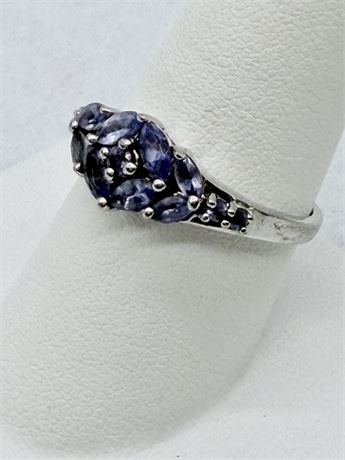 Sterling Silver Cluster Ring With Purple Gemstones
