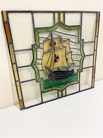 Vtg Spanish Revival Style Leaded Stained Glass Window Panel