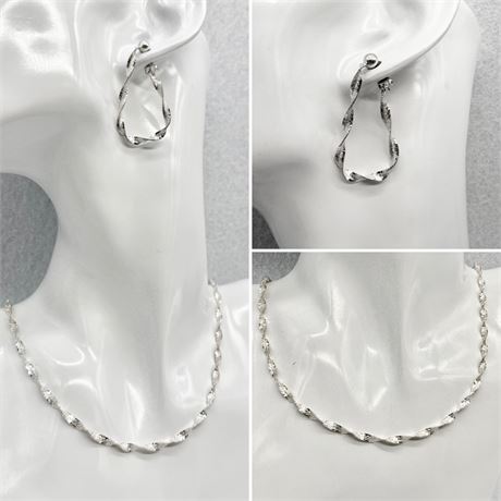 925 ~ Twisted Herringbone Necklace & Earrings Set