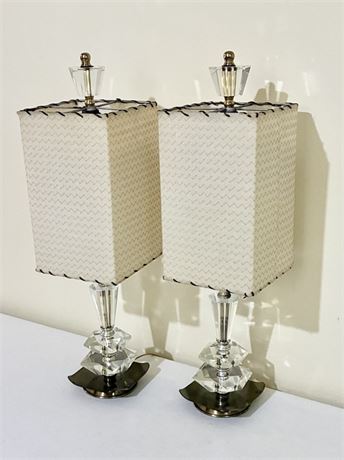 Pair (2) of Glass & Brass Table Lamps