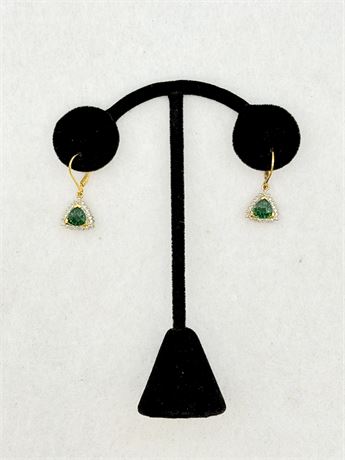 Sterling Silver Dangle Earrings With Green Gemstones & CZs