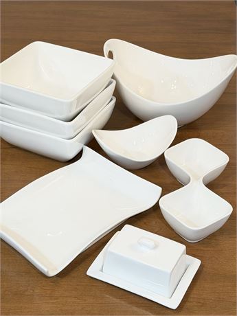 CHEF•OL•O•GY ~ White Porcelain 8 Piece Serving Set