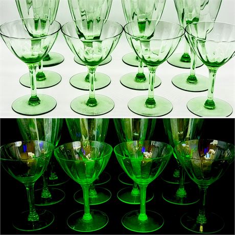 CAMBRIDGE ~ 3051 Green ~ Depression Glass (8) Water Goblets & (4) Tall Sherbets