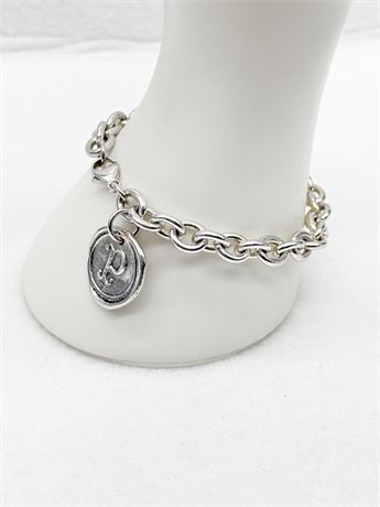 925 ~ Waxing Poetic ~ 7” Bracelet W/ “P” Pendant