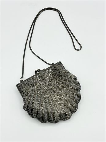 Vtg Silver-Beaded Evening Bag