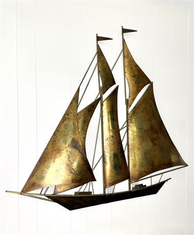 MCM Large Brass Clipper Ship Art Sculpture by Robert Wiley
