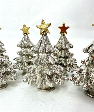Set of 7 Department 56 Silver Plated Pewter Christmas Tree Place Card Holders