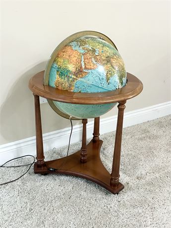 REPLOGLE LAFAYETTE ~ 16” Illuminated Floor Globe in Solid Wood Stand