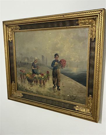 Antique Original Oil On Canvas Painting