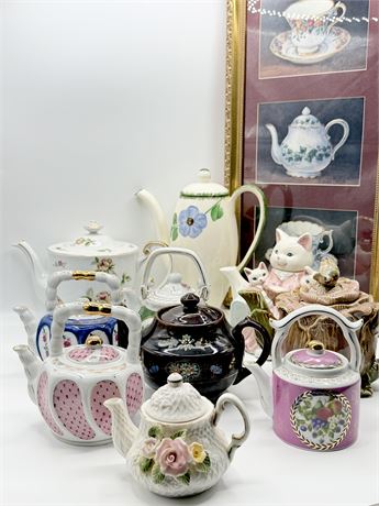 Lot Of (10) Teapots & (1) Piece Of Art