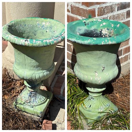 Pair of Painted Cement Urn Planters