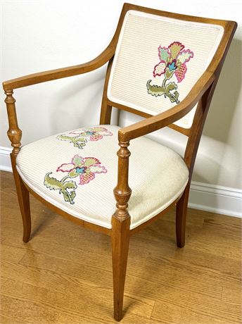Vintage Solid Wood Needlepoint Upholstery Chair