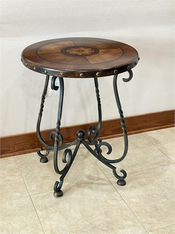 Wooden Inlaid Style Metal Occasional Table