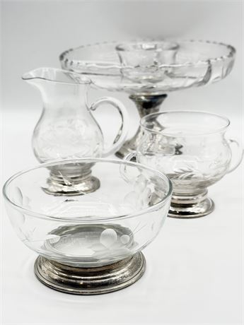 STERLING ~ FRANK M. WHITING ~ Sterling & Cut Glass 4-Piece Serving Set