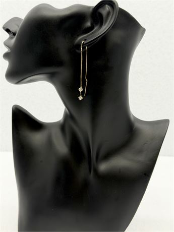10Kt Gold Cube Shaped Drop Pendant Threader Earrings
