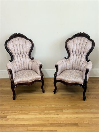 Pair of Upholstered Mahogany Victorian Style Parlor Chairs
