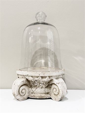 Glass Cloche On A Distressed Architectural Stone Base