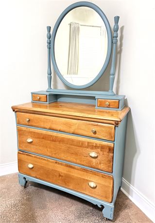 Antique Solid Wood Dresser with Tilt Mirror