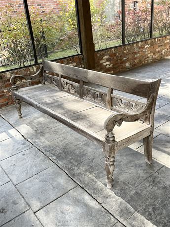 7’ Solid Wood Weathered Rustic Outdoor Bench