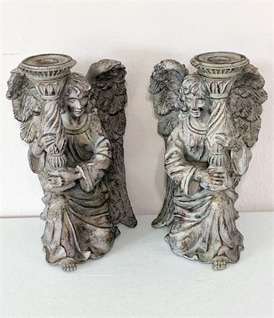 RAZ IMPORTS ~ Pair (2) of Distressed Angel Candlestick Holders
