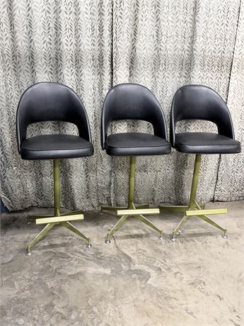 Set of 3 Mid Century Black Swivel Pedestal Stools