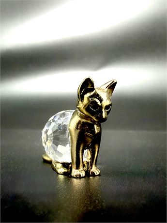 Vintage Miniature Gold Plated Cat Crystal Ball Figurine