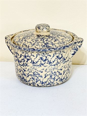 Roseville Spongeware Lidded Crock Stoneware
