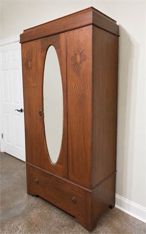 Antique Art Deco Armoire with Inlay Design