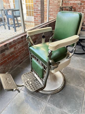 EMIL J PAIDAR ~ Vtg Enamel Iron Barber Chair ~ HEAVY