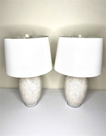 Set of 2 Ceramic Scroll Design Table Lamps
