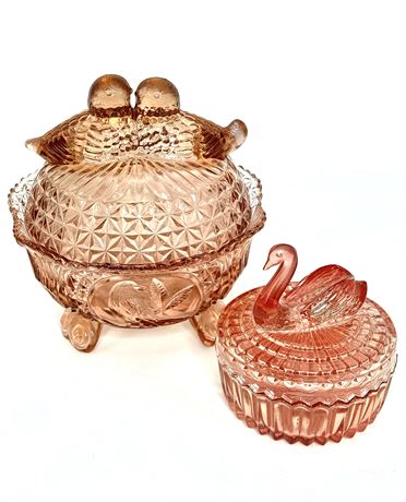 Sweetest Pink Depression Glass Jars - Doves and Swan