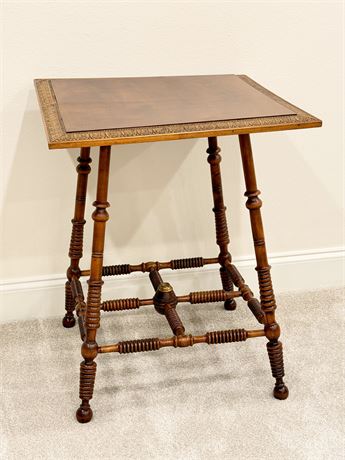 Solid Wood Spindle Leg Occasional Table With Decorative Trim On Top
