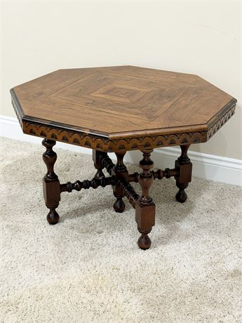 Solid Wood Octagon Accent Table With Turned Legs