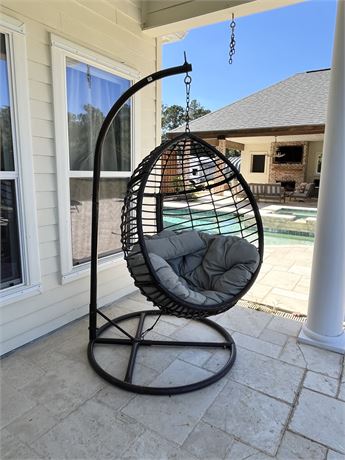 Weather Resistant Brown Wicker Egg Chair With Stand