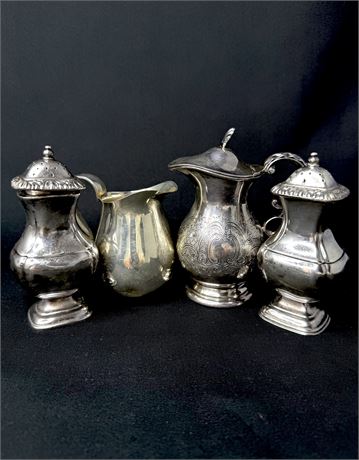 Lot of Silver Plated 2 Creamers and Salt and Pepper Shakers