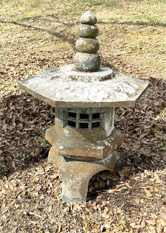Large Japanese Stone Lantern Cement Pagoda Statue with Patina