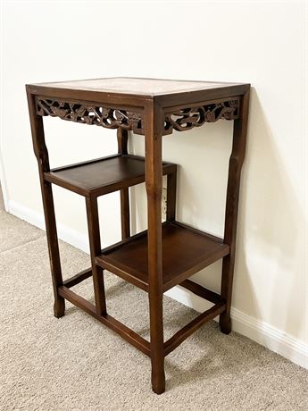 Carved Hardwood & Marble-Top Table