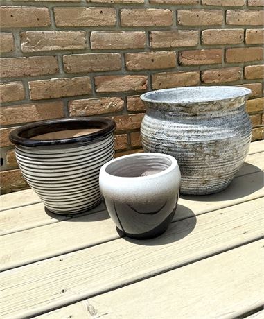 Set of 3 Ceramic Pottery Planters