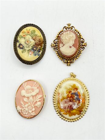 Cameo Brooches & Pendants ~ Lot Of (4)